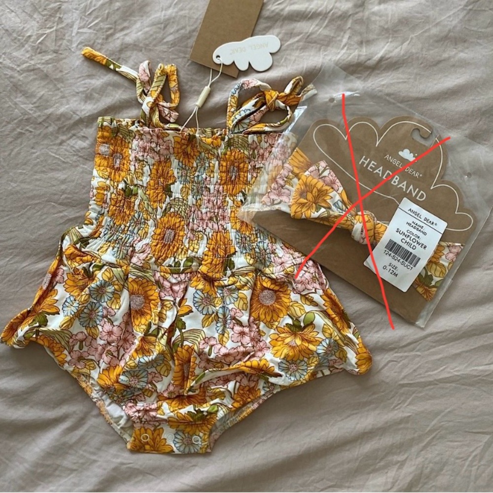 NWT Angel Dear tie shoulder skirted romper/bodysuit and hat, 18-24
